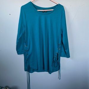 Allie & Rob women’s large teal grommet side tie up top normcore capsule
